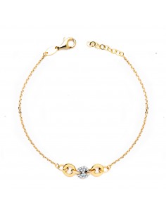 18K PULSERA ORO BICOLOR CADENITA FORZADA Y MOTIVO CON CIRCONITAS ANCHO: 6 MM. LARGO: 19 CM