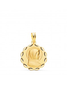 18K MEDALLA ORO AMARILLO VIRGEN MARIA MATIZADA Y TALLADA 17 MM