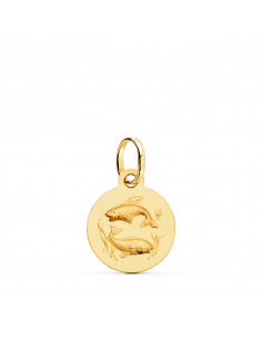 18K MEDALLA HOROSCOPO ORO AMARILLO PISCIS MATIZADA 13 MM