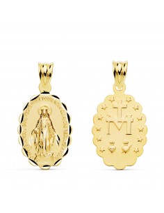 18K MEDALLA ORO AMARILLO VIRGEN MILAGROSA OVAL TALLADA 20X15 MM
