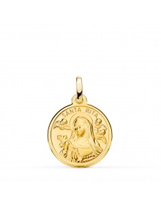 18K MEDALLA ORO AMARILLO SANTA RITA FILO PULIDO 18 MM