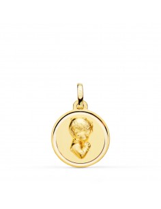 18K MEDALLA NIÑO DE COMUNION PERFIL BISEL 16 MM