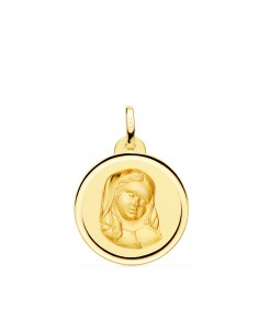 18K MEDALLA ORO AMARILLO VIRGEN NIÑA REZANDO BISEL 20 MM