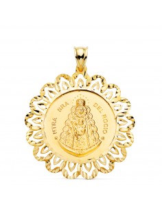18K MEDALLA ORO AMARILLO VIRGEN ROCIO CERCO TALLADO 34 x 34 MM