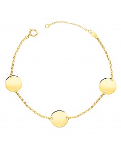18K PULSERA ORO AMARILLO 3 DISCOS EN BRILLO REDONDOS DE 12 MM. LARGO: 18 + 3 CM