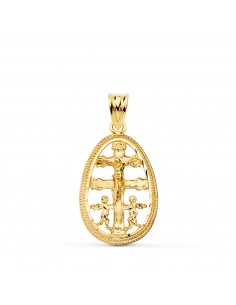 18K COLGANTE CRUZ DE CARAVACA ORO AMARILLO CERCO OVAL TALLADO. 23 X 16MM