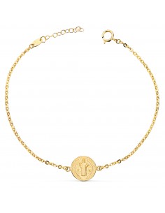 18K PULSERA ORO AMARILLO CON MEDALLA SAN BENITO 12 MM.  LARGO: 18 2 CM