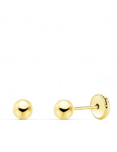 18K PENDIENTES ORO AMARILLO BOLA LISA 4 MM CIERRE ROSCA