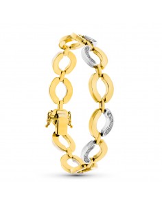 18K PULSERA ORO BICOLOR ESLABONES CIRCULOS Y CIRCONITAS