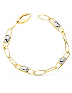 18K PULSERA ORO BICOLOR ESLABONES MOTIVOS TALLADOS. ANCHO: 6 MM. LARGO: 19 CM.