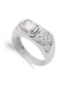 18K SORTIJA ORO BLANCO PIEDRA Y CIRCONITAS 8 X 6 MM