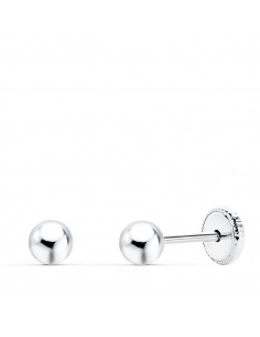 18K PENDIENTES ORO BLANCO BOLA LISA 4 MM. CIERRE TUERCA.