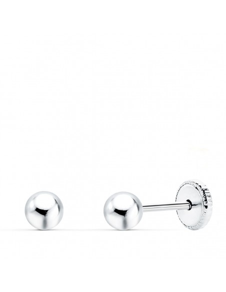 18K PENDIENTES ORO BLANCO BOLA LISA 4 MM. CIERRE TUERCA.