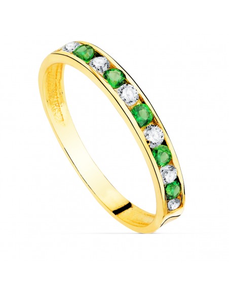 18K SORTIJA ORO AMARILLO CIRCONITAS VERDES Y BLANCAS. ANCHO CUERPO: 2,5 MM