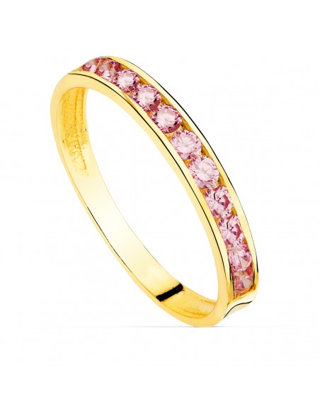 18K SORTIJA ORO AMARILLO CIRCONITAS ROSA FRANCIA. ANCHO CUERPO: 2,5 MM