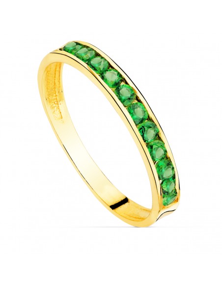 18K SORTIJA ORO AMARILLO CIRCONITAS VERDES. ANCHO CUERPO: 2,5 MM