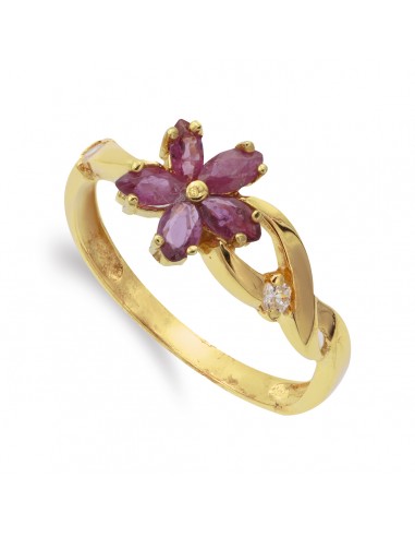 18K SORTIJA ORO AMARILLO FLOR RUBIES Y CIRCONITAS