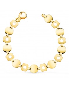 18K PULSERA ORO AMARILLO ESLABON REDONDO Y FLOR MATE. ANCHO: 10 MM LARGO: 19,5CM