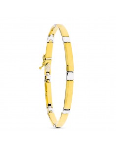 18K PULSERA ORO BICOLOR CUADRADOS Y RECTANGULOS BRILLO.