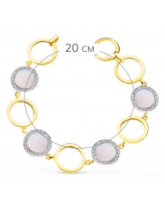18K PULSERA ORO BICOLOR CIRCULOS CALADOS 16 MM Y NACAR ROSA. 20 CM. 2