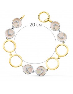 18K PULSERA ORO BICOLOR CIRCULOS CALADOS 16 MM Y NACAR ROSA. 20 CM. 2