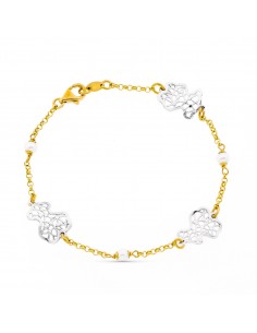 18K PULSERA ORO BICOLOR OSITOS Y PERLAS. ANCHO: 10 MM. LARGO: 18.50 CM.