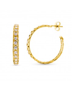 18K AROS ORO AMARILLO CON CIRCONITAS. 27 X 3,5 MM. CIERRE PRESION.