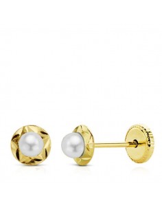 18K PENDIENTES PERLA REDONDOS. 4,5 MM.