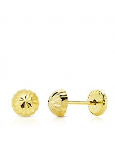 18K PENDIENTES ORO AMARILLO MEDIA BOLA TALLADA 5 MM.