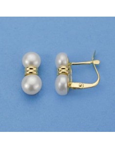 18K PENDIENTES TU Y YO PERLA. 12 X 5 MM.