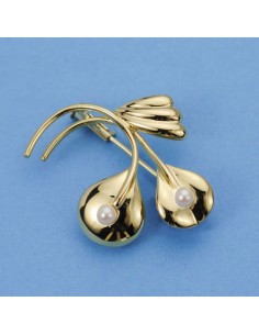 18K BROCHE RAMA 2 PERLAS. 35 X 27 MM.