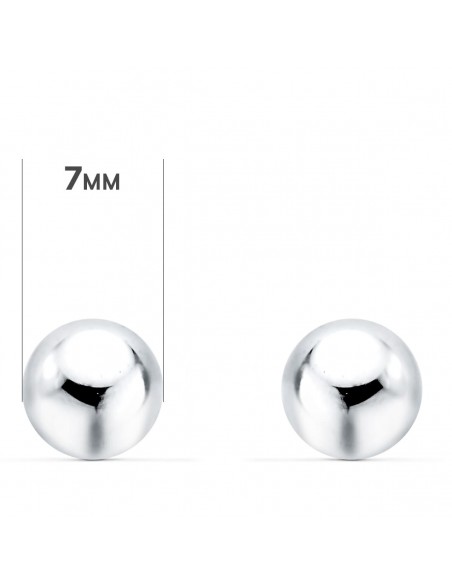 18K PENDIENTES ORO BLANCO BOLA LISA 7 MM. CIERRE PRESIÓN