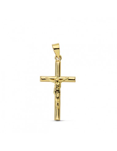 18K CRUZ CON CRISTO REDONDA. 21 X 13 MM.