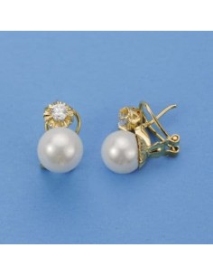 18K PENDIENTES PERLA BOTON 10MM. 16 X 9 MM.