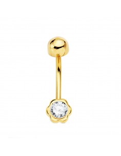 18K PIERCING ORO AMARILLO PEZON CURVO CON BOLAS 3MM 11 X 10MM