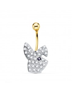 18K PIERCING OMBLIGO O.BICOLOR CONEJITO CIRCONITAS 13 X 10 MM. CIERRE BOLA 3,5MM