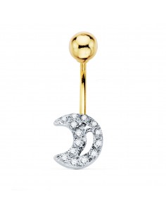 18K PIERCING OMBLIGO O.BICOLOR LUNA CIRCONITAS 9 X 8 MM. CIERRE BOLA 5 MM