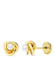 18K PENDIENTES NUDO Y PERLA, 6MM.TUERCA