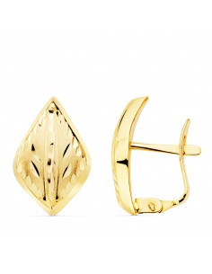 18K PENDIENTES ORO AMARILLO LAPIDADOS HOJA TALLADA. 15 X 10 MM.