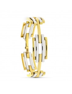18K PULSERA ORO BICOLOR ESLABONES RECTANGULARES