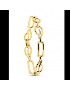 18K PULSERA ORO BICOLOR ESLABONES OVALES Y RECTANGULARES
