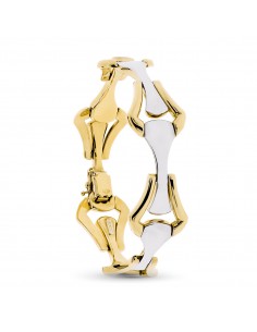 18K PULSERA ORO BICOLOR ESLABONES EN FORMA DE ROMBO