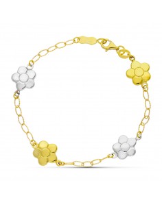 18K PULSERA ORO BICOLOR FLORES 17 CM