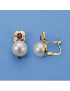 18K PENDIENTES MEDIA PERLA. 15 X 8 MM.