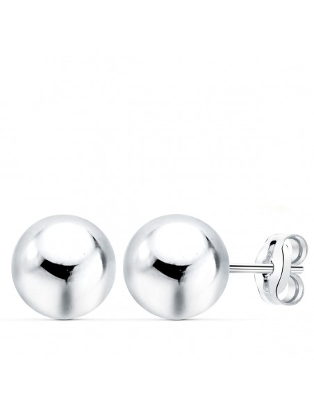 18K PENDIENTES ORO BLANCO BOLA LISA 8 MM. CIERRE PRESIÓN