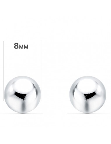 18K PENDIENTES ORO BLANCO BOLA LISA 8 MM. CIERRE PRESIÓN