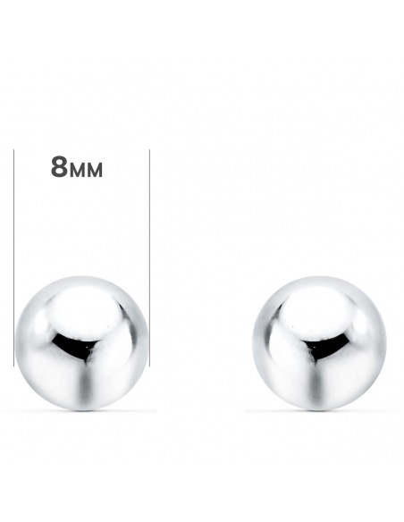 18K PENDIENTES ORO BLANCO BOLA LISA 8 MM. CIERRE PRESIÓN