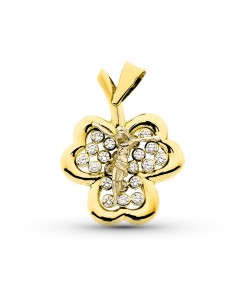 18K COLGANTE ORO AMARILLO TREBOL CRISTO. 27 X 20 MM.