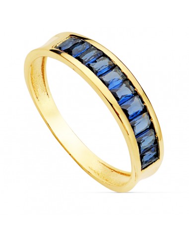 18K SORTIJA ORO AMARILLO CIRCONITAS AZULES TALLA BAGUETTE. ANCHO 4,5 MM