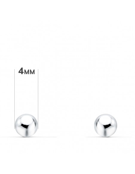 18K PENDIENTES ORO BLANCO BOLA LISA 4 MM. CIERRE TUERCA.